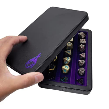 Forged Dice Co. Premium 3-Row Dice Case - Combination Dice Box and Dice Tray - Protects Polyhedral Dice Sets - Felt-Lined Storage Rows - Magnetic Lid Closure - Perfect Metal Dice Storage Box - Purple - color: Purple