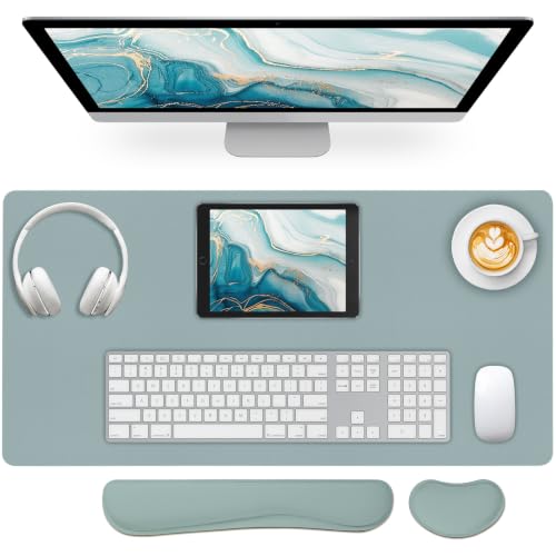 Desk Pad Mat Set,3-in-1 Large Mouse Pads with Wrist Rest and Keyboard Pad, Desk Mats for Keyboards and Mouses, Ergonomic Keyboard and Mouse Mat Set for Office Home Decor(Blue, 31.5" x 15.7") - color: Mist Blue - Wrist Rest, size: 31.5" x 15.7"