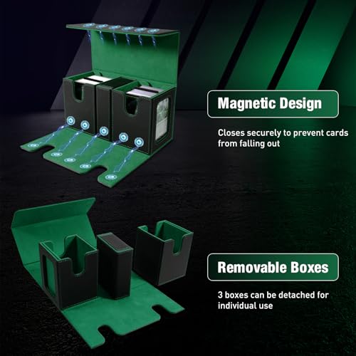 TiMOVO MTG Deck Box, Magnetic Trading Card Storage Case, Black+ Green | Holds 400+ Sleeveless Cards, 4 Dividers & Dice Tray, 2 Detachable Commander Card Deck Boxes, For Magic Game Cards - color: Black/Green