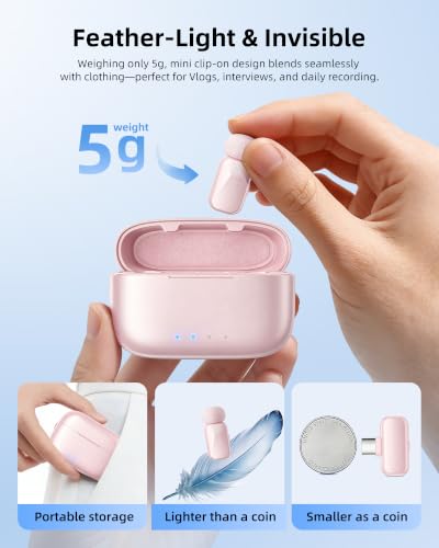 mini 2 Wireless Lavalier Microphones for iPhone 16/17 & Android, AI Noise Cancellation, App Control, 30H Battery with Charging Case, Lapel Microphone Wireless for Video Pink - color: Pink
