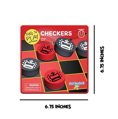 PlayMonster Take 'N Play Anywhere — Checkers — Magnetic Travel Game — Fun on The Go! — for Ages 4+ - style: Checkers