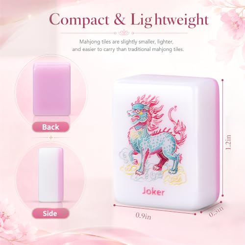 160-Piece Pink Chinoiserie American Mahjong Tile Set for Beginners | 1.2 × 0.9 × 0.5 in, Melamine Tiles with Dice, Engraved Easy-Read Tiles, Game Nights, Storage Bag & Accessories, No Racks