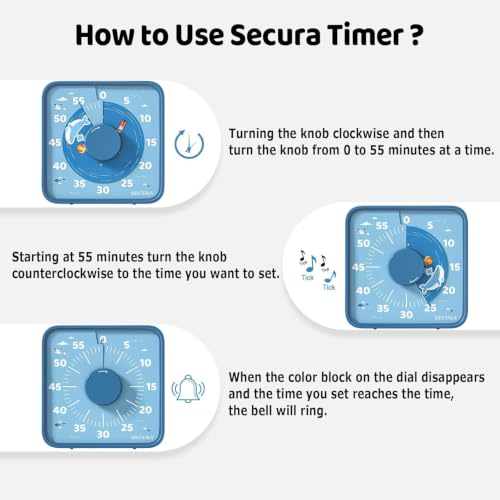 Secura 7.5-Inch 60-Minute Visual Timer for Kids, Magnetic Timer (Blue) - color: Blue