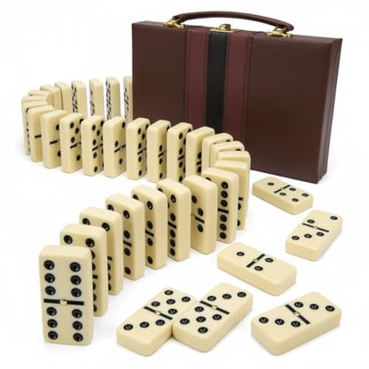 Playbees Jumbo Double Six Dominoes Set - 28 White Classic Tiles in Faux Leather Case - Fun Educational Toy for Kids, Boys, Girls, Classroom Kit, Classic Game Night Party Favors Set, Travel-Friendly - size: Ivory