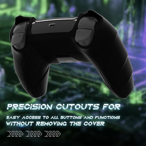 PlayVital Silicone Skin Set for PS5 Controller - Mecha Rhino Design, Anti-Slip Grip Cover Protector Compatible with Charging Dock, with Thumb Grips & Touchpad Sticker - Black & Green - color: Black & Green