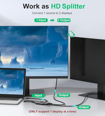 HDMI Switch 4k@60hz Splitter, GANA Aluminum Bidirectional HDMI Switcher 2 in 1 Out, Manual HDMI Hub Supports HD Compatible with Xbox PS5/4/3 Blu-Ray Player Fire Stick Roku - color: Black (No Cable)