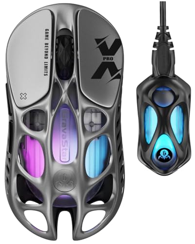 GravaStar Mercury X Pro Wireless Gaming Mouse, Come with 8K Dongle – 32,000 DPI PAW 3950 Sensor, 8,000Hz Polling Rate, Only 49g, Magnesium Alloy Hollow Frame, RGB Lighting, 5 Programmable Buttons - color: Gray, style: 8K Polling Rate