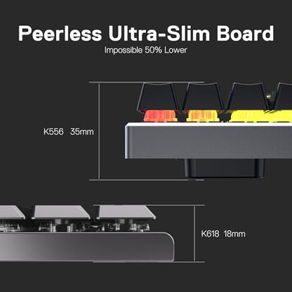 Redragon K618 PRO Wireless Ultra-Thin Gaming Keyboard, Macro & Media Scroll | 0-Delay Tri-Mode, 5 On-Board Keybinding G Buttons for MMO MOBA Games, Dedicated Media Control, Easy-Switch Win/Mac Compatible - color: Red Switch, size: K618 Wireless