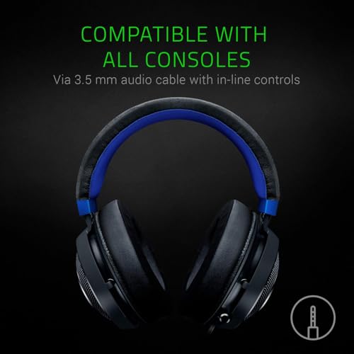Razer Kraken Gaming Headset: Lightweight Aluminum Frame - Retractable Noise Isolating Microphone - For PC, PS4, Nintendo Switch - 3.5 mm Headphone Jack - Classic Black/Blue (Renewed)