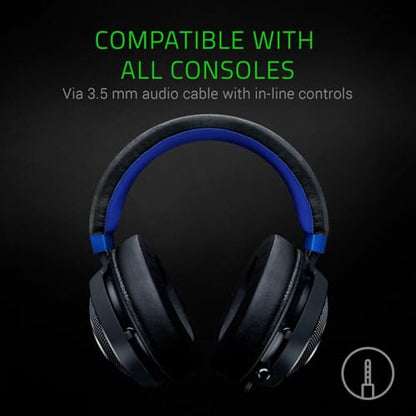 Razer Kraken Gaming Headset: Lightweight Aluminum Frame - Retractable Noise Isolating Microphone - For PC, PS4, Nintendo Switch - 3.5 mm Headphone Jack - Classic Black/Blue (Renewed)