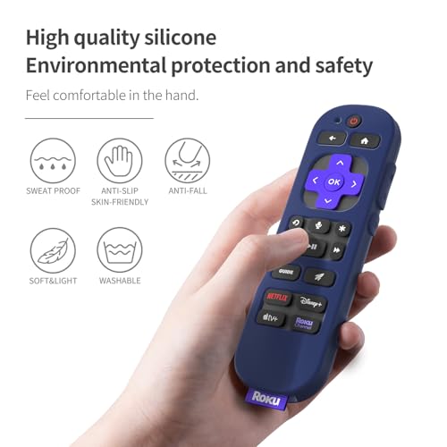 Silicone Cover for Roku Voice Remote Pro 2nd Ed. Roku Remote Control RCB1R Protective Silicone Case Sleeve Shockproof Skin for Roku Remote with Lanyard (Dark Blue) - color: dark blue