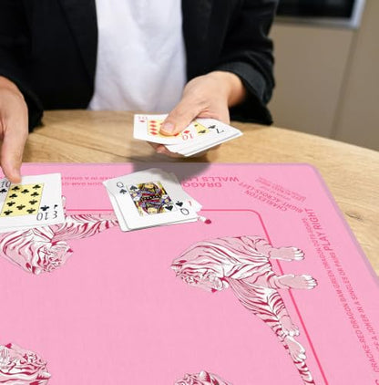 Cute Pink Tiger Mahjong Mat 31.5 x 31.5 Inch, Preppy Pink Aesthetic Tiger Non-Slip Noise Reduction Mahjong Table Mat for American Mah Jong Poker Card Board Games Dominoes - color: Pink Tiger