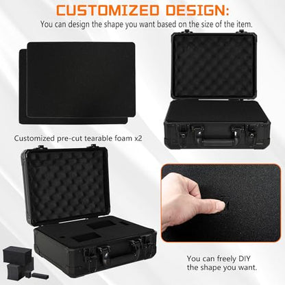 13 Inch Aluminum Carrying Case 13 X 10 X 5.5 Inch Ideal for Microphone & Camera Gear Transportation, DJ Mixer Case with Customizable Pre-Diced Foam, Black - size: Inner：12.5''X 9.5''X 5.1''