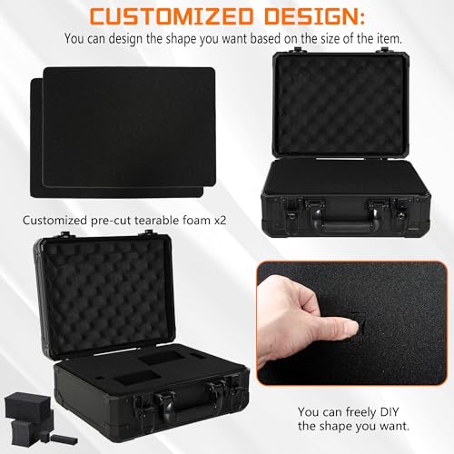 13 Inch Hard Carrying Storage Case | Ideal for Microphone & Camera Gear Transportation, DJ Mixer Case with Customizable Pre-Diced Foam, 13 X 10 X 5.5 Inch, Black - size: Inner：12.5''X 9.5''X 5.1''