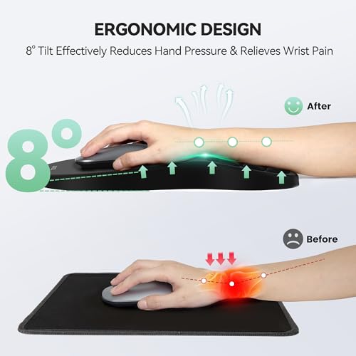 TECKNET Ergonomic Mouse Pad with Wrist Rest, Soft Mousepad with Massage Design, Memory Foam and Non-Slip PU Base for Pain Relief, Gaming Mouse Pad for Desk, Home, Office, 12x8 Inches, Black - color: Black
