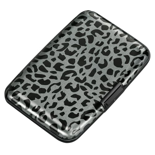 ELFISH Mini RFID Aluminum Wallet Credit Cards Holder Business Card Case Metal ID Case for Men Women(Black Leopard Print) - color: Black Leopard Print