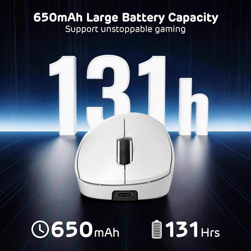 RK ROYAL KLUDGE MG5 8K Wireless Gaming Mouse, 42K DPI PAW3950 Sensor, 56g Lightweight Ergonomic Mouse, Dual 8000Hz Polling Rate, Tri-Mode 2.4G/BT/USB-C, Programmable Web Drive for PC Win/Mac - color: White