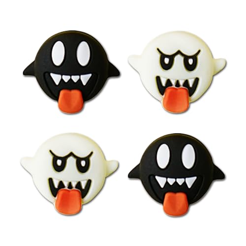 PERFECTSIGHT Halloween Skull Thumb Grip Caps for Switch 2 2025, PS5, PS4, Xbox Series X/S, Xbox One, Switch PRO Controller, 4PCS Kawaii Soft Rubber 3D Analog Thumbsticks Grips Joystick Cover - color: Black+White Ghost