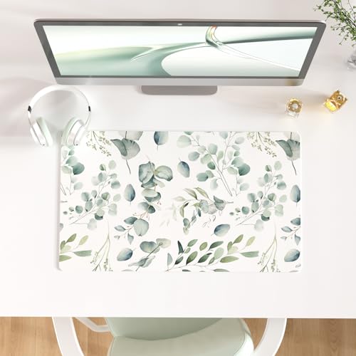 Leather Large Mouse Pad, Office Desk Mat, 23.6"x13.8", Eucalyptus Leaves | Desk Décor Accessories, Extended Size, Waterproof & Easy to Clean, Smooth Surface, Non Slip Desk Organization - color: Fresh Eucalyptus, size: 23.6L x 13.8W inches