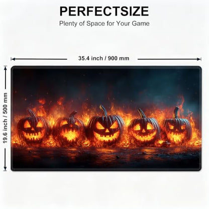 for MTG Playmat, Custom Trading Card Game Mat 35.4 x 19.7 in | Fiery Jack-o-Lanterns Premium Non-Slip Rubber Base, Water-Resistant & Stitched Edges, Personalized High-Definition Art - color: Fiery Jack-o-lanterns, size: 35" x 20" Regular
