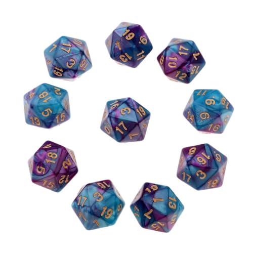 10 Pieces Polyhedral Dice Set D20 Dice 20mm Acrylic 20 Sided Game Dice for Dungeons and Dragons RPG MTG DND Dice Table Games (Purple Blue) - color: Purple Blue