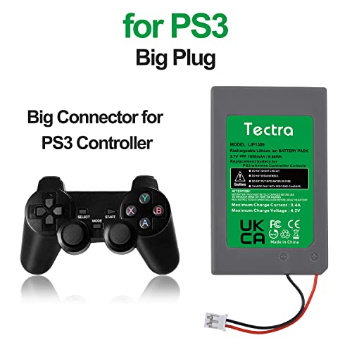 Tectra PS3 Controller Battery, LIP1359 Battery Compatible with Sony PlayStation 3 PS3 Dualshock 3 Controller CECHZC2E, CECHZC2U with USB Charging Cable