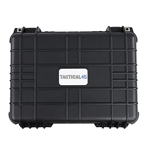 Tactical45 Hard Case with Foam - 16 x 13 x 7in Hard Shell Waterproof Storage Case with Pluck Padding Protective Latching Suitcase for Rifles, Cameras, Handguns, Drones, Guitars, and Electronics