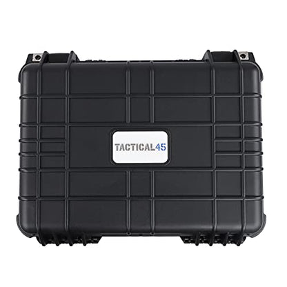 Tactical45 Hard Case with Foam - 16 x 13 x 7in Hard Shell Waterproof Storage Case with Pluck Padding Protective Latching Suitcase for Rifles, Cameras, Handguns, Drones, Guitars, and Electronics