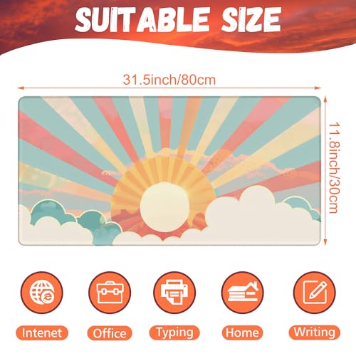 Large Gaming Mouse Pad for Desk, Boho Pastel Sun Desk Mat, Colorful Sunshine Desk Pad, 31.5"x15.7" Extended Big Computer Keyboard Mouse Pad with Non-Slip Base and Stitched Edge - color: Boho Pastel Sun