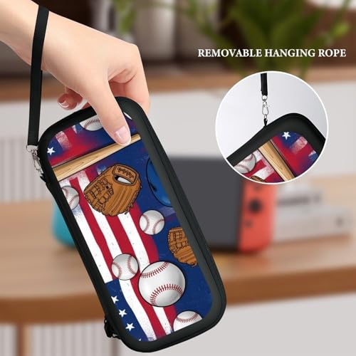 PPIKTC Game Console Storage Bag Compatible with Nintendo Switch, Baseball American Flag Hard Shell Shockproof Travel Carrying Pouch with 15 Game Cartridges - color: Design (201)