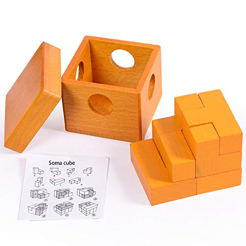 3D Wooden Cube Puzzles Wooden Brain Teaser Puzzle Gift Desk Puzzles Geometric Intellectual Jigsaw Logic Puzzle Educational Games Toy for Kids and Adults by AHYUAN