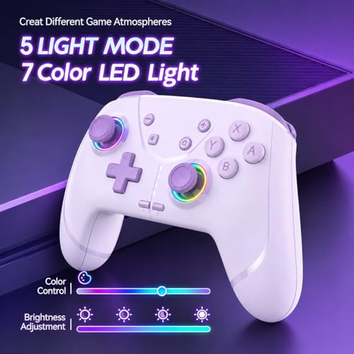 Switch Controller, Wireless Pro Controller for Nintendo Switch 2/Switch/Lite/OLED, Bluetooth controllers Compatible with iPhone/Mac/iPad/iOS/Android/Phone/PC/Steam and TV with Programming/RGB4/Vibration / 3 Turbo Modes/6-Axis/Motion (Purple) - color: Purp