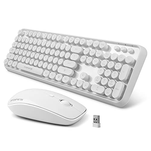 FOPETT Wireless Keyboard and Mouse Combo, 104 Keys Full-Sized 2.4 GHz Round Keycap Colorful Keyboards, USB Receiver Plug and Play, for Windows, Mac, PC, Laptop, Desktop (White) - color: White
