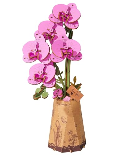 rowood 3D Wooden Puzzles for Adults,DIY Artifical Flower Botanical Collection Building Craft Kit,Mother's Day/Valentine's Day/Teacher's Day Purple Moth Orchid - style: Purple Moth Orchid