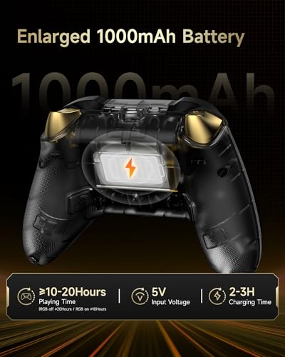 EasySMX D05 Wireless PC Controller with Charging Dock,Black | Hall Joystick, RGB, 1000Hz Polling Rate, Custom Back Buttons,2.4G&Bluetooth & Wired,for PC, Android, Switch and iOS. - color: black gold