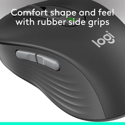 Logitech Signature Plus M750 L Wireless Mouse - for Large Hands, SmartWheel, Bluetooth, Multi Device, 24-Month Battery, Silent Clicks, Customizable Side Buttons, Contoured Shape - Graphite - style: Large Size