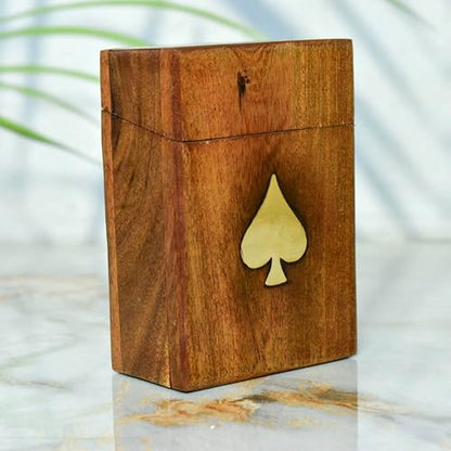 Playing Cards Holder, Handmade Wooden Card Storage Box with Brass Inlay Design, Anniversary Birthday Gifts "Made in India" (Design 3) - color: Design 3