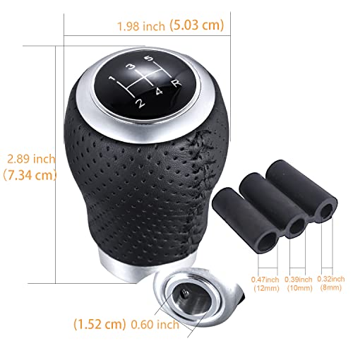 5 Speed Manual Gear Shifter Stick Handle Black Stitched Leather Shift Lever Knob Replacement Fit Most Trucks Cars - color: black with black stitching