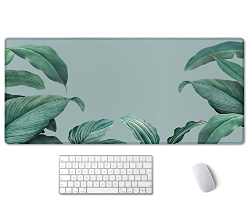 SSOIU Extended Gaming Mouse Pad - Non-Slip Water-Resistant Rubber Base Computer Keyboard Mouse Mat, 35.5 x 15.7-inch XX-Large Desk Mat, Ideal Partner for Work & Game, Foliage Tropical Leaves - color: Foliage Tropical Leaves