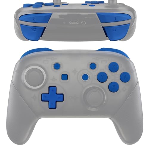 eXtremeRate Blue Repair ABXY D-pad ZR ZL L R Keys for Nintendo Switch Pro Controller, Glossy DIY Replacement Full Set Buttons with Tools for Nintendo Switch Pro - Controller NOT Included - color: Blue