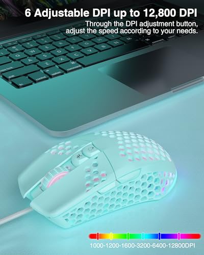 SOLAKAKA SM900 Green Wired Gaming Mouse with Honeycomb Shell,12800 DPI,7 Programmable Buttons,Lightweight Gaming Mice Ergonomic Computer Mouse Gaming for Windows/PC/Mac/Laptop Gamer - color: Green