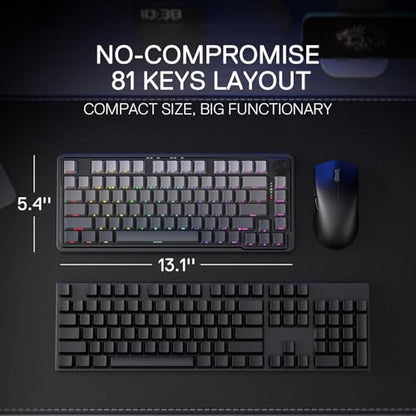 Redragon K673 PRO Wireless 81-Key RGB Gasket Gaming Keyboard, Scroll Knob | Multi-Function Control Wheel, 0-Delay Tri-Mode, Cushioned 5-Layer Noise Dampening for Creamy Thocky Sound, Compact 80% Size - color: Concrete Jungle, size: 81 Keys + No LCD Screen