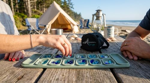 Travel Mancala Game Set – Flexible Silicone Roll-Up Board, 50 Stones & Zippered Canvas Bag – Portable Strategy Game for Adults & Teens (Sage Green) - color: Sage Green