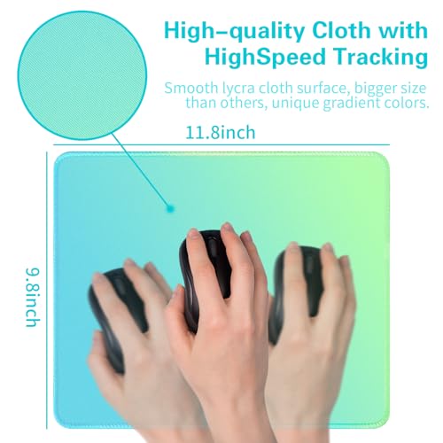 Bloss Small Mouse Pad, Non-Slip Desk Pad Mat, Mat for Keyboard and Mouse, Mint Green to Blue Desk Mousepad with Stitched Edges, Gaming Mouse Pad(11.8 x 9.8 Inches / 3mm) - color: Mint Green, size: 11.8L x 9.8W inches