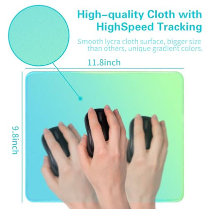 Bloss Small Mouse Pad, Non-Slip Desk Pad Mat, Mat for Keyboard and Mouse, Mint Green to Blue Desk Mousepad with Stitched Edges, Gaming Mouse Pad(11.8 x 9.8 Inches / 3mm) - color: Mint Green, size: 11.8L x 9.8W inches