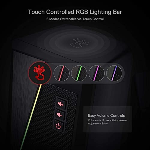 Redragon GS520 Wired 2.0 Channel Stereo Sound Desktop RGB Computer Speakers | Enhanced Auido Quality, Plug & Play USB Powered PC Gaming Speaker, 6 Colorful Backlight Modes, Easy-Access Volume Control - color: Black