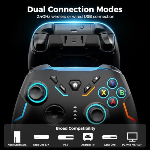 YAEYE Wireless PC Game Controller for Windows(7/8/10/11)/Android/PS3 | PC Gamepad with 2.4G & Wired Modes, Macro Programming, Turbo & Vibration, 7-Color LED