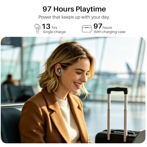 TOZO T20 Wireless Earbuds 97H Playtime, Wireless Charging LED Display Case | 10mm Deep Bass Sound, Dual Mic ENC Clear Calls, IPX8 Waterproof, Bluetooth 5.3, Comfortable Fit Ear Buds For Daily Use, Green - color: Green