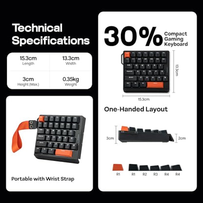 EPOMAKER HE30 One-Handed Hall Effect Keyboard, 8K Polling & 0.125ms | SOCD & Snap Key, Adjustable Trigger, PBT Keycap, RGB, Custom Software, Wired Gaming Keyboard for PC/Gamer (Black Orange) - color: Black Orange