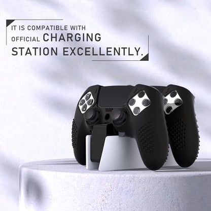 PlayVital 3D Studded Edition Anti-Slip Silicone Cover Case for ps5 Edge Controller, Soft Rubber Protector Skin for ps5 Edge Wireless Controller with 6 Thumb Grip Caps - Black - color: Black
